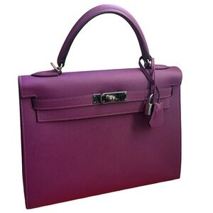 Hermès Kelly 32 Sellier Anemone Epsom PHW Full Set